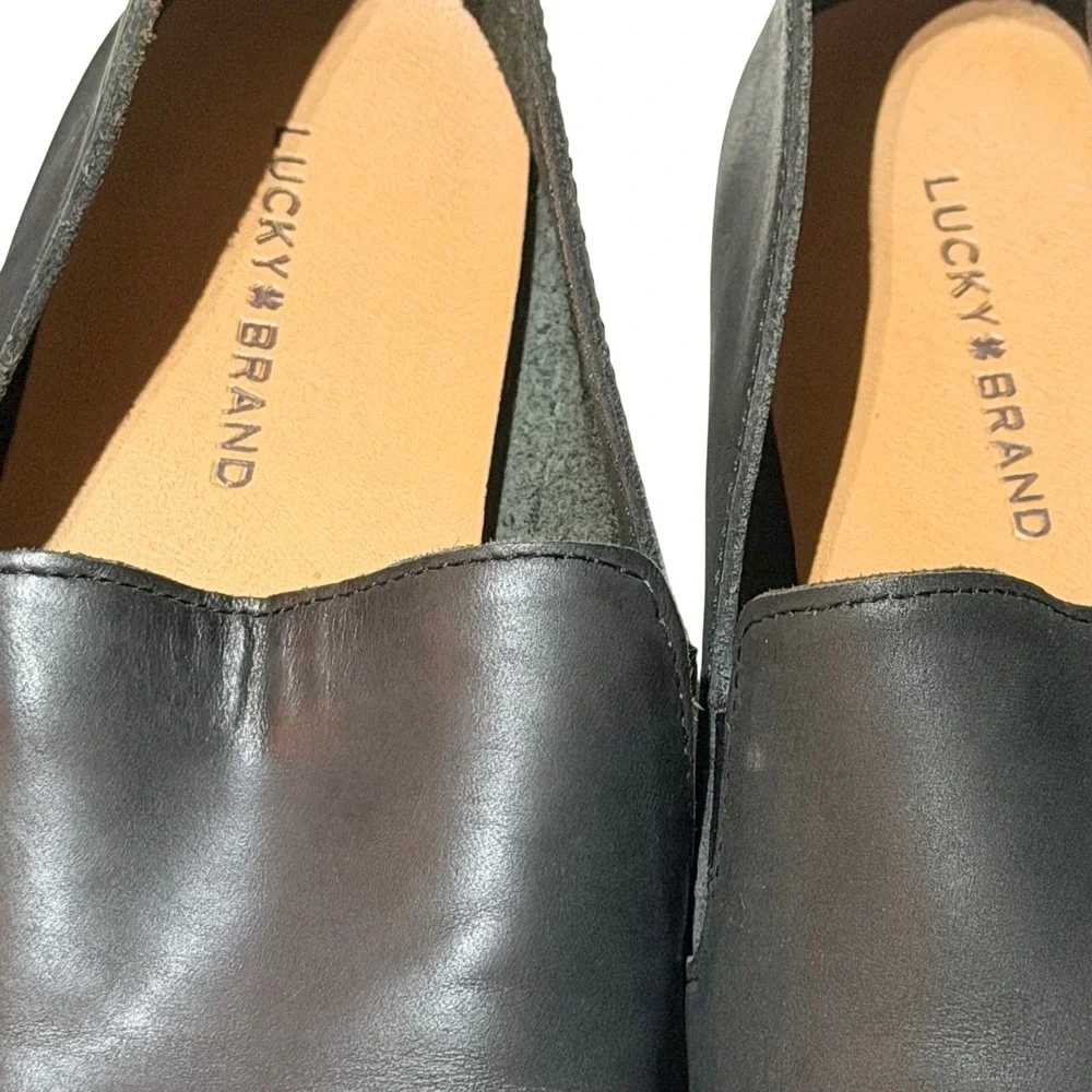Lucky Brand Emmie Flat Shoes Womens 8.5 Black Leather Slip On Ballet Minimalist